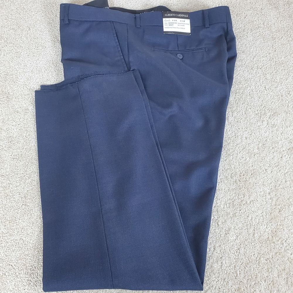 Alberto Cardinali Men's Navy Trousers Pants 40 Waist NWTGS $189‎ Retail UNHEMMED